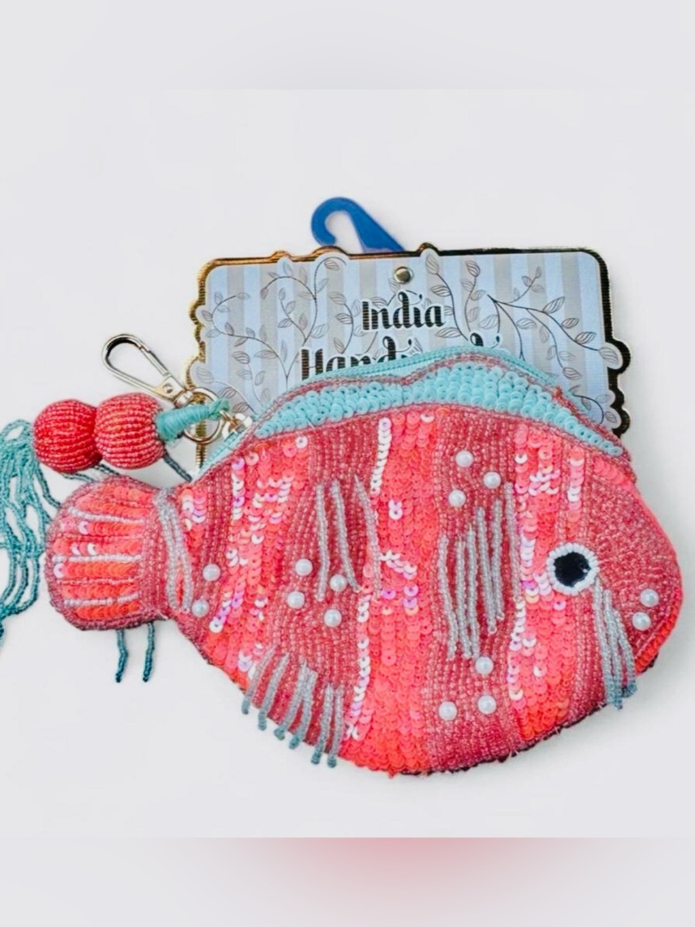 India Handmade Beaded Coral Fish Pouch 🐠